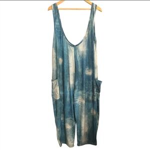 Blue Boho Loose Fit Wide Leg Tie-Dye Jumpsuit